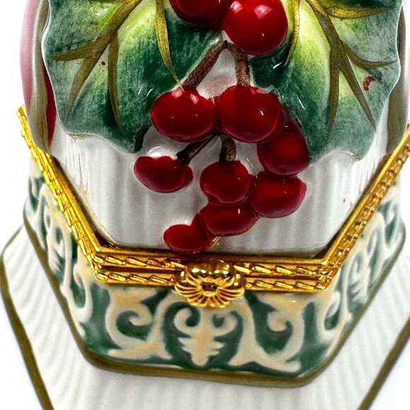 Fitz and Floyd Christmas Bells Hinged Trinket Box Holiday Ceramic Candy Jar Hand - Picture 6 of 12